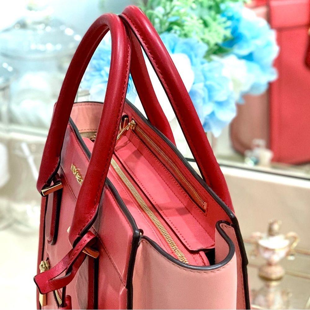 RARE MICHAEL KORS Colette Satchel Leather Large Color-Block Zip Closure - Picture 8 of 14